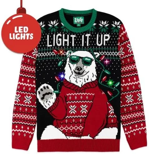 Miniatura 2 de The Ugly Sweater Co. Suéter feo de Navidad con luces LED, ajuste cómodo, diseños de suéter feo con luz activada por movimiento
