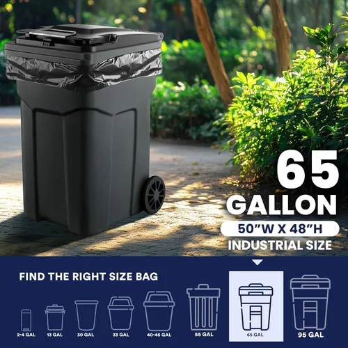 Miniatura 4 de Plasticplace Bolsas de basura de 65 galones │ 3.0 mil │ Revestimientos negros resistentes para botes de basura │ 50 x 48 pulgadas (50 unidades)