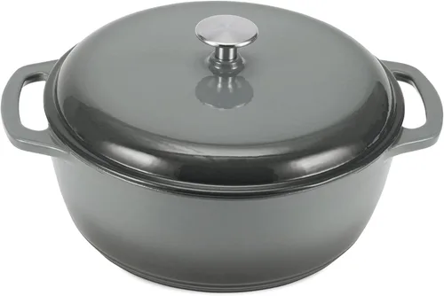 Miniatura 11 de Amazon Basics Olla de horno holandés de hierro fundido con tapa, esmaltada, redonda, doble asa, resistente, pequeña, 4.3 cuartos de galón, azul