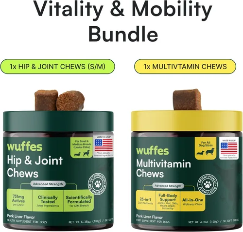 Miniatura 4 de Wuffes Suplemento para cadera y articulaciones para perros y paquete multivitamínico 23 en 1 para perros (razas pequeñas y medianas)
