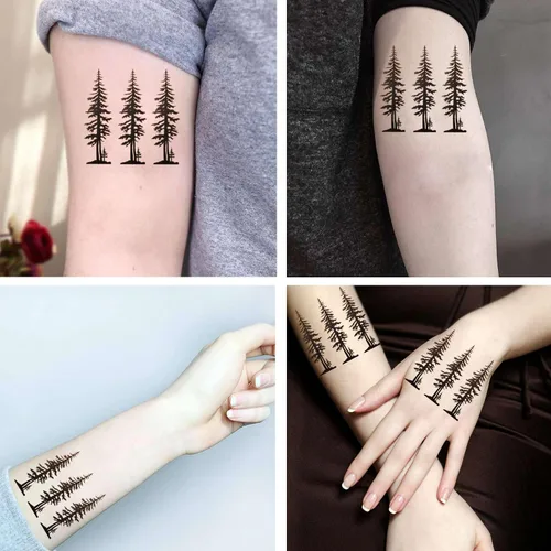 Miniatura 3 de Tatuajes temporales, 6 hojas de silueta de pino de árbol, ciprés, evengreen, cedro, bosque, madera, calcomanías de tatuaje para adultos, niños