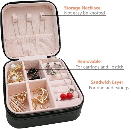 Miniatura 4 de Mini estuche de viaje para joyas, pequeña caja organizadora de joyas portátil, caja de almacenamiento portátil para anillos, aretes, collares