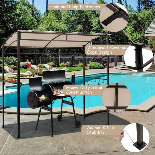 Miniatura 7 de Tangkula Cenador de parrilla de 7 pies, toldo para barbacoa de patio con estante para servir y ganchos de almacenamiento, refugio curvado con marco
