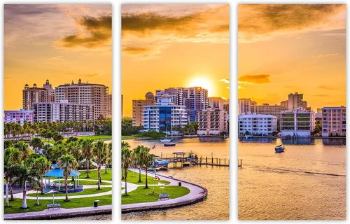 Miniatura 2 de 90 x 60 TOTAL - Sarasota, Florida USA Canvas Print Wall Art - 3 Panel Split, Triptych, home decor wall decor skyline 3 paneles