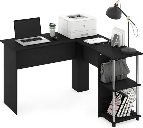 Miniatura 14 de Furinno Abbott - Escritorio en forma de L con estantería, color americano/cromado Americano/Cromo