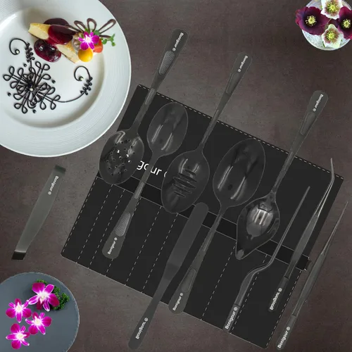 Miniatura 9 de Juego de herramientas de chapado Juego de herramientas de chapado de chef profesional de 11 piezas Utensilios de cocina Arte de cocina Negro