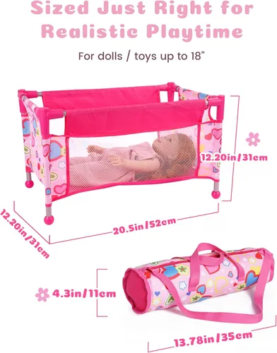 Miniatura 2 de BABESIDE Juego de cuna para muñecas de 18 pulgadas, cama de muñeca de bebé, cuna de juguete con bolsa de almacenamiento para accesorios de muñeca