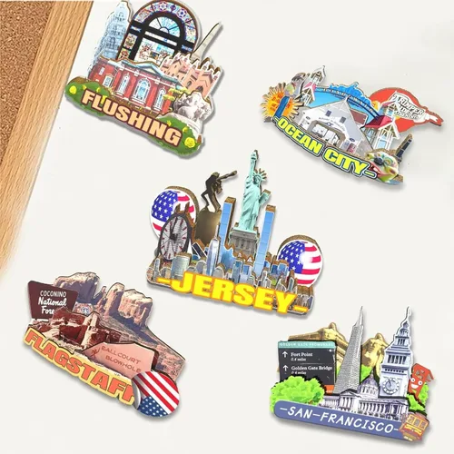 Miniatura 4 de Imán de la ciudad de Jersey de los Estados Unidos imán de madera 3D hitos de viaje coleccionables recuerdos decoración hecha a mano