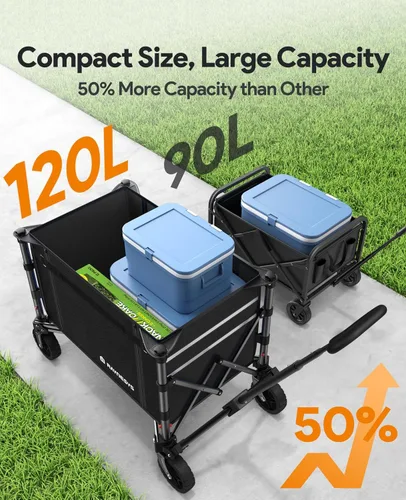Miniatura 3 de Raynesys Carro plegable 3 en 1 que se convierte en banco, carrito plegable de 220 libras con ruedas, carrito de compras de 120 L para comestibles