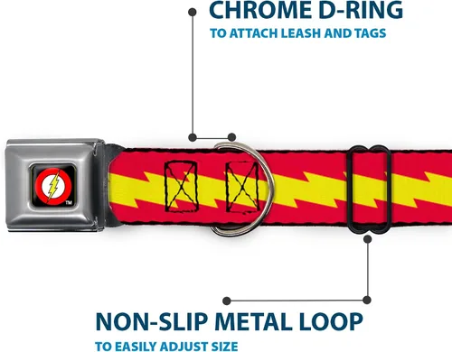 Miniatura 5 de Collar de perro hebilla de cinturón de seguridad The Flash Bolt Stripe Rojo Amarillo 9 a 15 pulgadas 1.0 pulgadas de ancho, DC-WFL025-S
