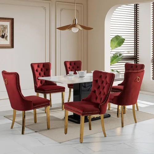 Miniatura 25 de SoarFlash Juego de 2 sillas de comedor de tela de lino, sillas de comedor tapizadas con ribete de cabeza de clavo y patas de madera de color claro