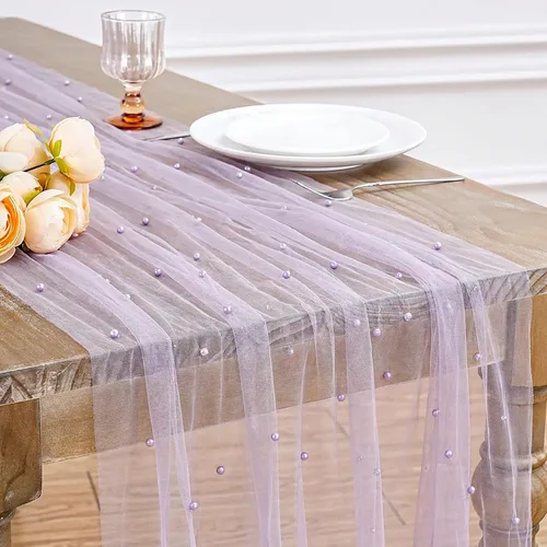 Miniatura 9 de LuoluoHouse Camino de Mesa de Perla para Centros de Mesa de Boda: Camino de Mesa de Perla de 10 pies, Decoración de Mesa de 29x120 Pulgadas de Tul