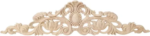 Raguso Apliques de talla de madera 19.7x4.7 in tallada en madera larga apliques sin pintar rosa flor puerta decoración del hogar artesanía europea