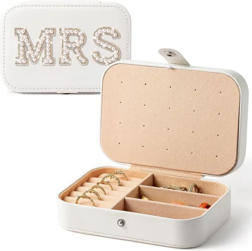 MRS - Joyero de viaje para novia, organizador de joyas pequeño, portátil, de piel sintética, accesorios de viaje para mujeres y niñas, regalos de