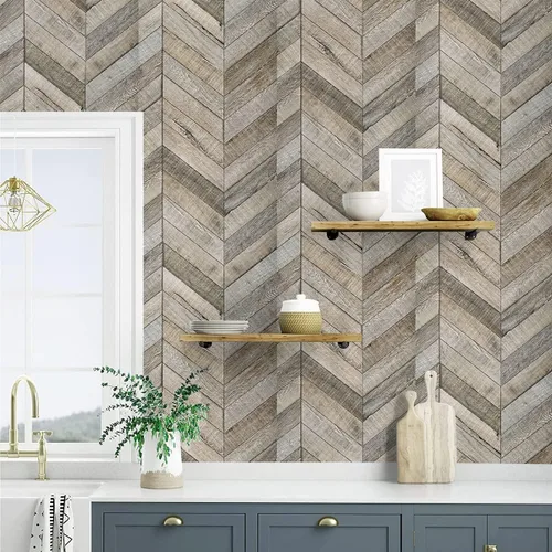 Miniatura 2 de Jeweluck Papel tapiz de madera Shiplap para despegar y pegar, papel de contacto de espiga de 17.7 x 118.1 pulgadas, papel tapiz de madera rústica