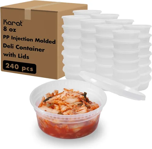 Miniatura 13 de Karat [8oz - 240 ct PP negro moldeado por inyección redondo recipientes de delicatessen con tapas (FP-IMDC8-PPB)