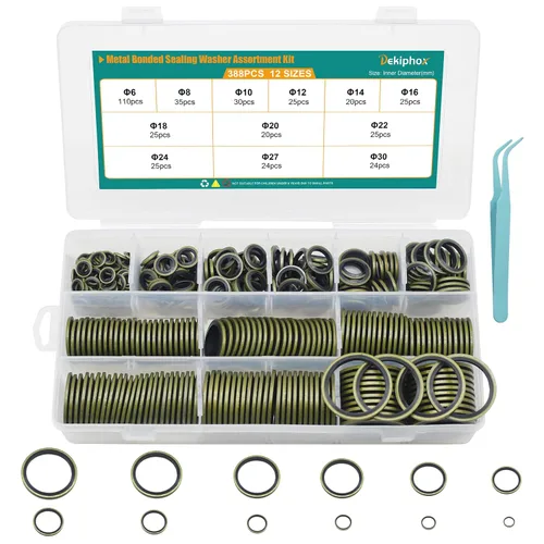Miniatura 9 de 265 piezas NBR Arandelas de sellado unidas de metal, acero chapado en zinc métrico autocentrado Dowty Seal Junta de sellado aplastante Kit surtido