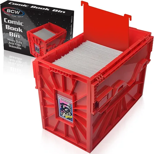 Miniatura 9 de BCW Recipiente corto para cómics Capacidad para 150 cómics Almacenamiento de plástico apilable Organizador sin ácido Rojo, paquete de 2