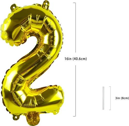 Miniatura 2 de Globos dorados del número "2" de 16 pulgadas, letra individual de lámina de Mylar personalizada, colgantes, reutilizables para niñas, niños