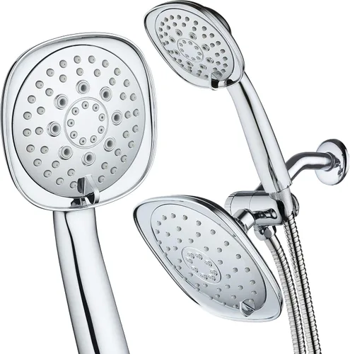 Miniatura 2 de AquaDance - Combo de cabezas de ducha de alta presión, gigantes, de 7.3 pulgadas, con cromado de lujo, una fija y otra manual. Manguera de acero