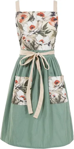 Pinknoke - Delantal vintage con pinafior para mujer con bolsillos, lindos delantales florales para chef de cocina, hornear, jardinería Verde salvia