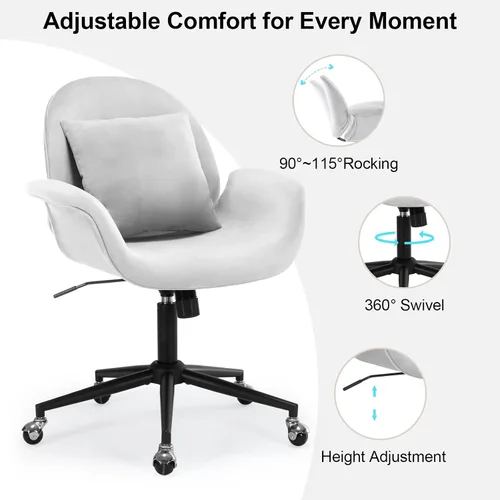 Miniatura 5 de Silla de escritorio de terciopelo, moderna silla de oficina en casa con altura ajustable giratoria para computadora ejecutiva con almohada, sillón
