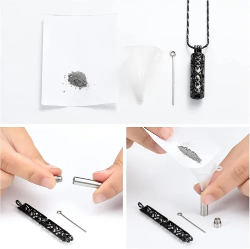 Miniatura 64 de Imrsanl Collar con colgante de urna de cremación con vial de cilindro hueco, urna de recuerdo, joyería de cremación, medallones conmemorativos