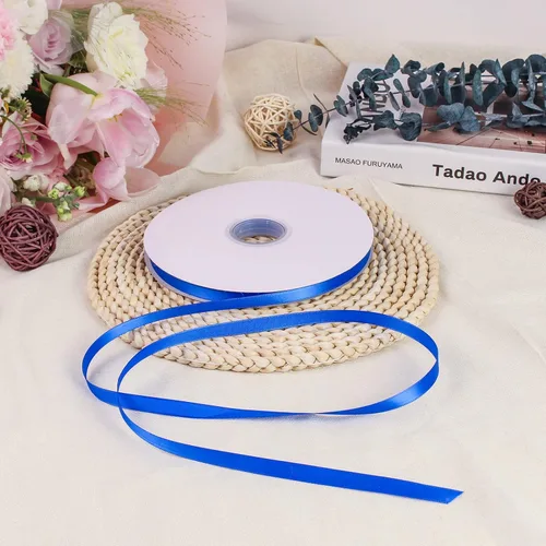 Miniatura 4 de Cinta de satén de poliéster azul de 3/8 pulgadas para envolver regalos, cinta de tela de alta densidad de 100 yardas para bodas, envoltura