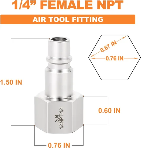 Miniatura 2 de GASHER 5 piezas de ajuste de herramienta de aire industrial de acero inoxidable 304 NPT hembra de 1/4 pulgada, tapones neumáticos de alto flujo