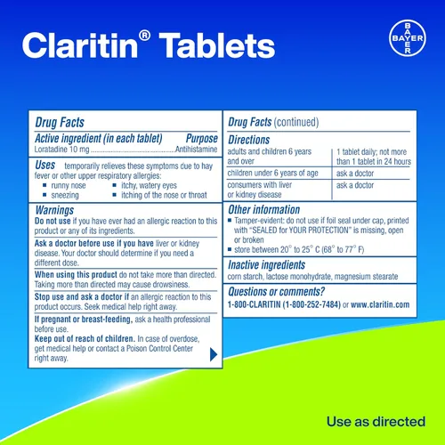 Miniatura 15 de Claritin Medicamento para la alergia para adultos, pastillas de loratadina sin somnolencia de 10 mg de 24 horas, antihistamínico, 30 tabletas + 1