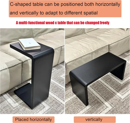 Miniatura 4 de Mesa auxiliar en forma de C, mesa auxiliar de madera maciza para sofá, cama y sala de estar, mesa auxiliar pequeña para aperitivos que ahorra