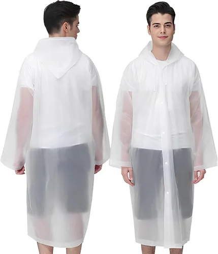 Miniatura 37 de Cosowe Ponchos de lluvia reutilizables para adultos, 2 piezas impermeables de emergencia para mujeres y hombres con capucha y cordón