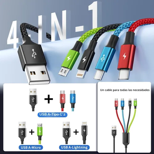Miniatura 3 de Travel Essentials - Cable de carga múltiple [2 unidades de 5 pies], accesorios de automóvil, cables de carga 4 en 1, cable USB, cargador de teléfono