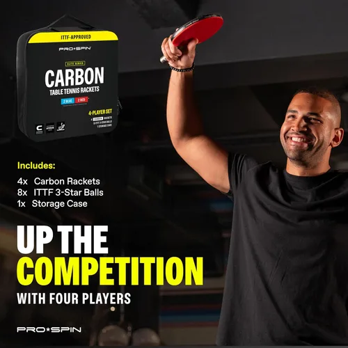 Miniatura 9 de PRO-SPIN Palas de ping pong - Raquetes de tenis de mesa de nivel profesional con fibra de carbono para un control superior Lámina de 7 capas, goma