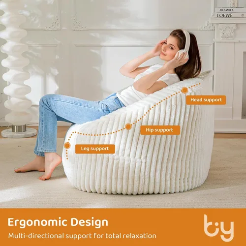 Miniatura 5 de BYBYME Silla Puf Gigante para Adultos y Niños, Puf Grande Cómodo y Acogedor, Sofá de Piso para Adolescentes, Sala de Estar, Juegos, Lectura, Beige