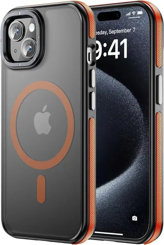 Miniatura 61 de Tigowos - Funda magnética para iPhone 15, resistente a las caídas, sensación de piel mate, a prueba de golpes, delgada, negro mate