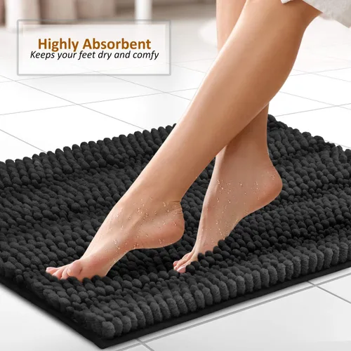 Miniatura 5 de Clara Clark Tapetes para baño de felpilla, tapetes de baño de felpa ultra suaves, lavables a máquina, con parte trasera antideslizante, 44 x 26 Negro