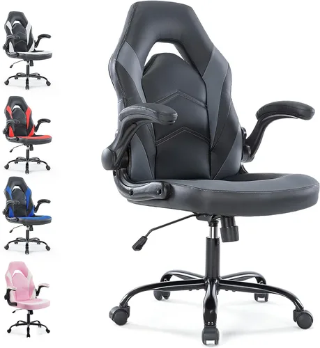 Miniatura 14 de YSSOA Silla giratoria de videojuegos y para oficina, ergonómica, con respaldo alto y asiento de altura ajustable, color rojo Rojo con reposapiés