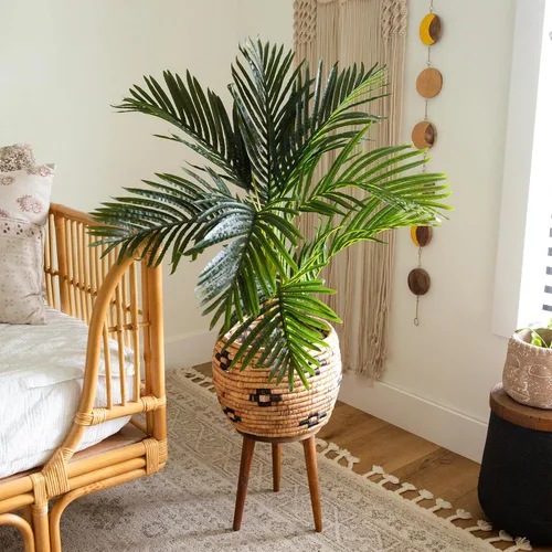 Miniatura 7 de Nearly Natural Palmera de caña dorada de 3 pies, árbol tropical artificial con fronds verdes realistas y tronco similar al bambú, incluye maceta