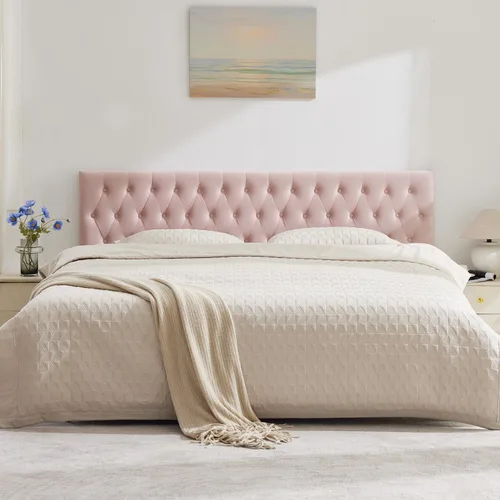Miniatura 29 de Kingfun Cabeceras con diseño moderno de botones, cabecera de cama tapizada y acolchada de tela de lino premium, cabecera de madera maciza ajustable