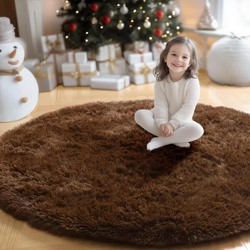 Miniatura 80 de Amdrebio Alfombra Redonda Azul Marino Oscuro de 4 Pies para Habitación de Niños Dormitorio, Alfombras de Área Circulares de Felpa Shag Esponjosa