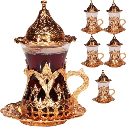 Miniatura 6 de Alisveristime Cakmali - Juego de té turco con 6 tazas de vidrio, 3.4 fl oz, dorado