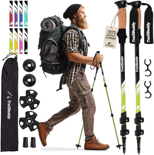 Miniatura 10 de TrailBuddy Bastones de senderismo plegables para niños, paquete de 2 bastones de senderismo para senderismo, camping y mochilero, bastones de Azul