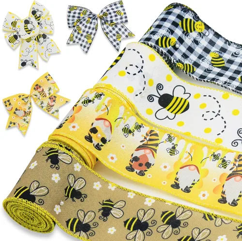 Miniatura 9 de 4 rollos de cinta escolar de 20 yardas de cinta con borde con alambre para envolver regalos, decoración de fiestas, manualidades, envoltura de lazo