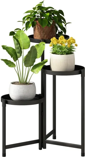 Miniatura 12 de Soporte negro de 2 niveles para plantas en interiores, 30 pulgadas de alto, estante de esquina de metal resistente para plantas estrechas para piso