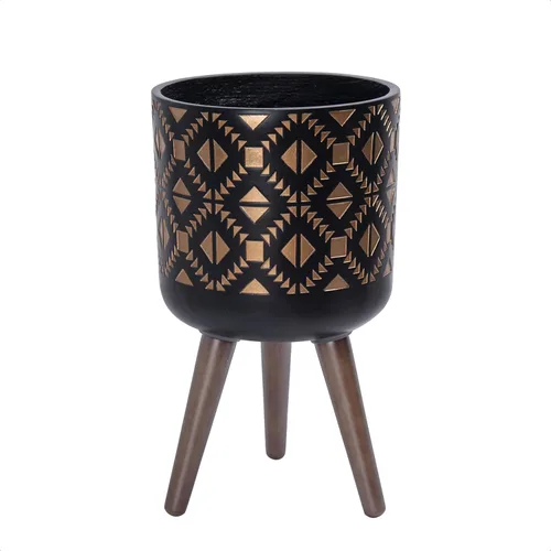 Miniatura 17 de D'vine Dev Maceta de 12 pulgadas con soporte, maceta alta de mediados de siglo con patas para plantas de interior, bronce/negro, 88-G-C-6