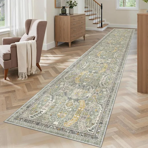 Miniatura 256 de Madane Alfombra lavable de 2 x 3 pies, alfombra de entrada pequeña, antideslizante, vintage, para entrada interior, alfombra de pelo bajo
