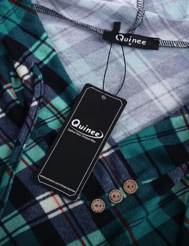 Miniatura 7 de QUINEE sudadera con capucha para mujer de manga larga a cuadros, bloque
