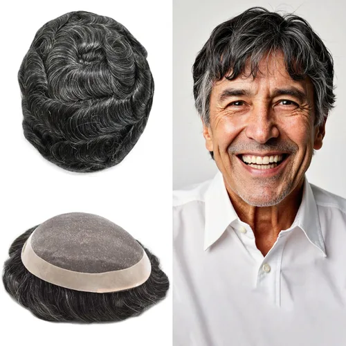 Miniatura 23 de Mens Toupee Hair Piece For Men Fine Mono Men Hair System Toupee For Men Hair Piece Real Human Hair System For Men Protesis Capilar Para Hombre 6x9