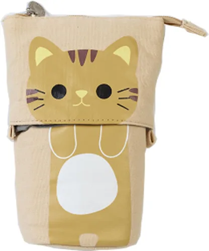 Miniatura 9 de iSuperb - Portalápices convertible para soporte y almacenamiento, de lona y poliuretano, con caricatura de gato adorable; cartuchera telescópica